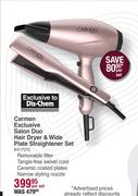 Carmen Exclusive Salon Duo Hair Dryer & Wide Plate Straightener Set-Per Set