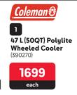 Coleman 47L (50QT) Polylite Wheeled Cooler 390270-Each