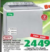 Defy 13kg Metallic Twin Tub Washing Machine DTT165