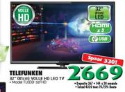 Telefunken 32"(81cm) Volle HD LED TV TLEDD-32FHD