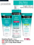 Neutrogena Cooling Scrub 150ml Or Triple Micellar Water 400ml Or 2-In-1 Clay Wash Mask 150ml-Each