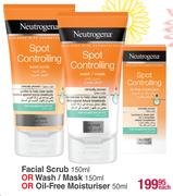 Neutrogena Spot Contolling Facial Scrub 150ml Or Wash/Mask 150ml Or Oil-Free Moisturiser 50ml-Each