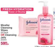 Johnson's Fresh Hydration Micellar Cleansing Wipes 25 Pack Or Cleansing Jelly 200ml-Each