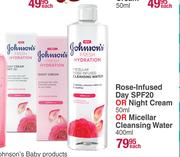 Johnson's Rose Infused Day SPF20 Or Night Cream 50ml Or Micellar Cleansing Water 400ml-Each