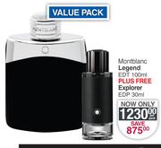 Montblanc Legend EDT 100ml Plus Free Explorer EDP 30ml-Per Pack
