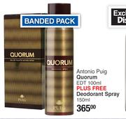 Quorum Antonio Puig EDT 100ml Plus Free Deodorant Spray 150ml Banded Pack
