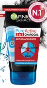 Garnier 3-In-1 Charcoal Anti Blackhead Wash, Scrub & Mask-150ml Each