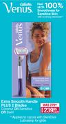 Venus Extra Smooth Handle Plus 2 Blades (Coconut Or Sensitive Or Swirl)-Each