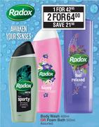 Radox Body Wash 400ml Or Foam Bath 500ml Assorted-For 2