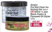 Ampro Pro Styl Clear Ice Styling Gel 284ml Or Shine'n Jam Black Castor & Flaxseed Oil Styler 226g-EA