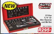 Auto Kraft 37 Pce 1/4" Dr Mini Ratchet And Bit Set FED37PECE