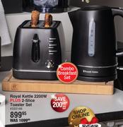 Russell Hobbs Royal Kettle 2200W Plus 2 Slice Toaster Set-Breakfast Set Combo