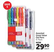 Assorted Great Value Gel Pens 6 Pack-Each