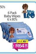 Leo Baby 6 Pack Baby Wipes-6 x 80's Each
