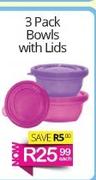 3 Pack Bowls With Lids-Each