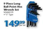 Worksman 9 Piece Long Ball Point Hex Wrench Set-Per Set