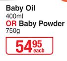 Baby Things Baby Oil 400ml Or Baby Powder 750g-Each