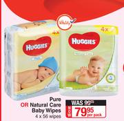 Huggies Pure Or Natural Care Baby Wipes-4 x 56 Wipes Per Pack