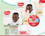 Huggies Extra Care Nappies Jumbo Bale Plus Free Huggies Wipes-2 Pack Per Bale
