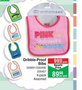 Dribble Proof Bibs Assorted-4 Per Pack