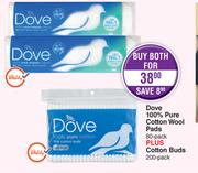 Dove 100% Pure Cotton Wool Pads 80 Pack Plus Cotton Buds 200 Pack-For Both