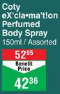 Coty Exclamation Perfumed Body Spray Assorted-150ml 