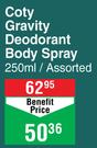 Coty Gravity Deodorant Body Spray Assorted-250ml