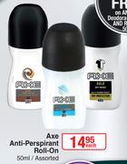 Axe Anti Perspirant Roll On Assorted-50ml Each