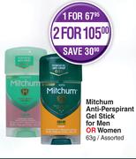 Mitchum Anti Perspirant Gel Stick For Men Or Women Assorted-For 2 x 63g