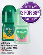 Mitchum Anti Perspirant Roll On For Men Or Women Assorted-50ml