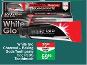 White Glo Charcoal + Baking Soda Toothpaste 150g Plus Toothbrush