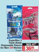 Super Max 3 Triple Blade Disposable Razors For Men Or Women 5   Pack-Per Pack