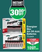 Energizer Max AA Or AAA Batteries 12 Pack-Per Pack