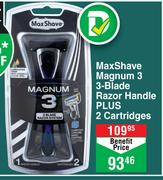 Max Shave Magnum 3 3-Blade Razor Handle Olus 2 Cartridges