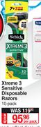 Schick Xtreme 3 Sensitive Disposable Razors 10 Pack-Per Pack