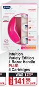 Schick Intuition Variety Edition 1 Razor Handle Plus 4 Cartridges-Per Pack