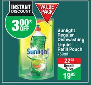 Sunlight Regular Dishwashing Liquid Refill Pouch-750ml