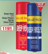 Deep Heat Or Deep Freeze Spray Value Pack-250ml Each