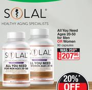 Solal All You Need Ages 20-50 For Men Or Women 90 Capsules-Each