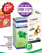 PromuCoff Syrup 100ml Plus VirAway Immune Junior Syrup 200ml-Both For