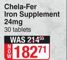 Chela-Fer Iron Supplement 24mg 30 Tablets