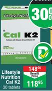 Lifestyle Nutrition Cal K2 30 Tablets