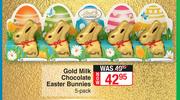 Lindt Gold Milk Chocolate Easter Bunnies-5's Per Pack