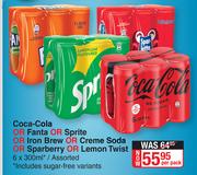 Coca Cola,Fanta,Sprite,Iron Brew,Creme Soda,Sparberry,Lemon Twist Assorted-6x300ml Per Pack