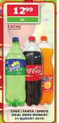 Coke/Fanta Or Sprite-2Ltr Each