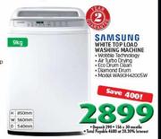 Samsung 9kg White Top Load Washing Machine WA90H4200SW