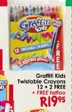 Graffiti Kids Twistable Crayons 12 + 2 Free + Free Tattoo