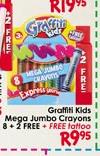  Graffiti Kids Mega Jumbo Crayons 8 + 2 Free + Free Tattoo
