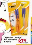 Crystal Or Orange Ball Point Pen-2-Pack Each