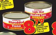 Ritebrand Shredded Tuna In Oil/Water-170g Each